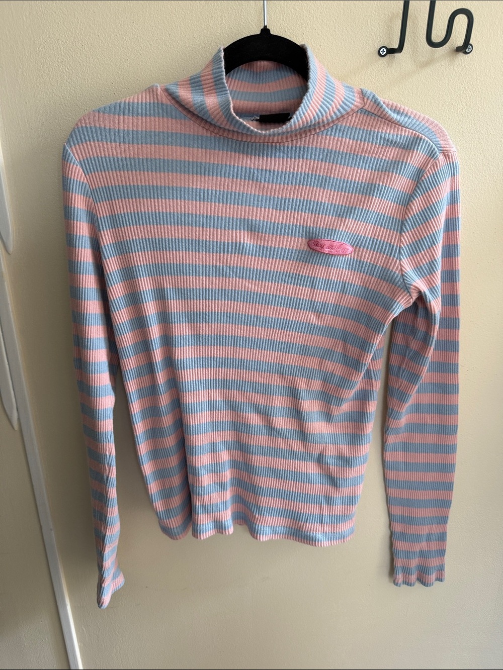 BTS Boy with Luv Striped Pastel Turtleneck Sweater — Pink & Light Blue